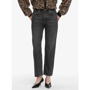 Frame The Hang Broken Jeans Womens 27 Black Denim Mid Waist Ankle Straight Leg